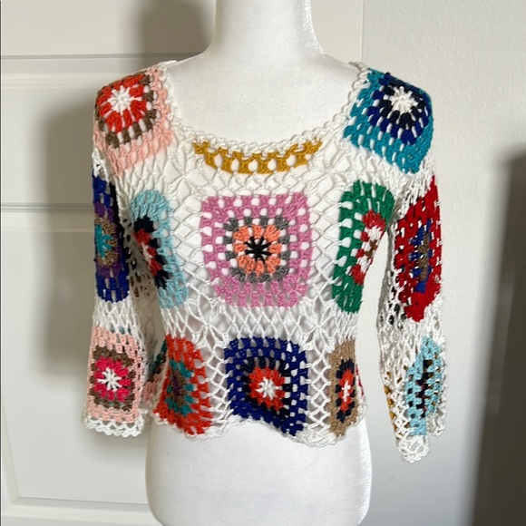 SHEIN Tops - EUC SHEIN Granny Square Colorful Crochet Knit Top Small